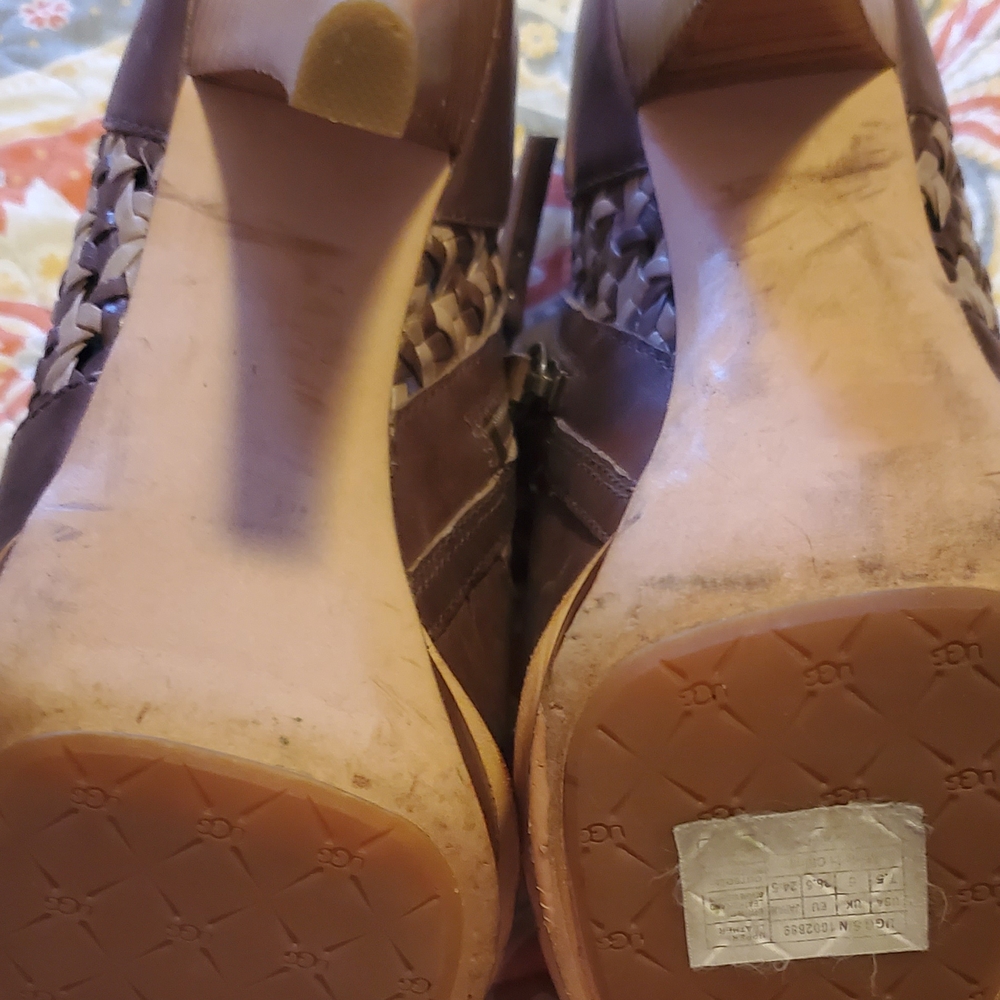 UGG Brown and Tan High Heel Ankle Booties - Picture 4 of 5